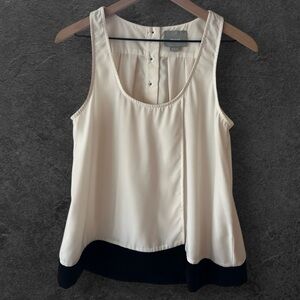 Maeve Anthro White Sleeveless Button Back Layered Top Black Accents Size M